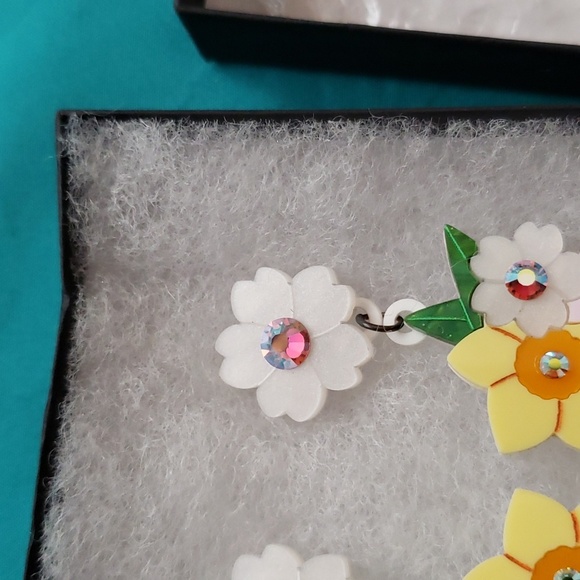 Shimmery White, Pale Pink and Yellow/Orange Floral Earrings. New in box. - Picture 4 of 8